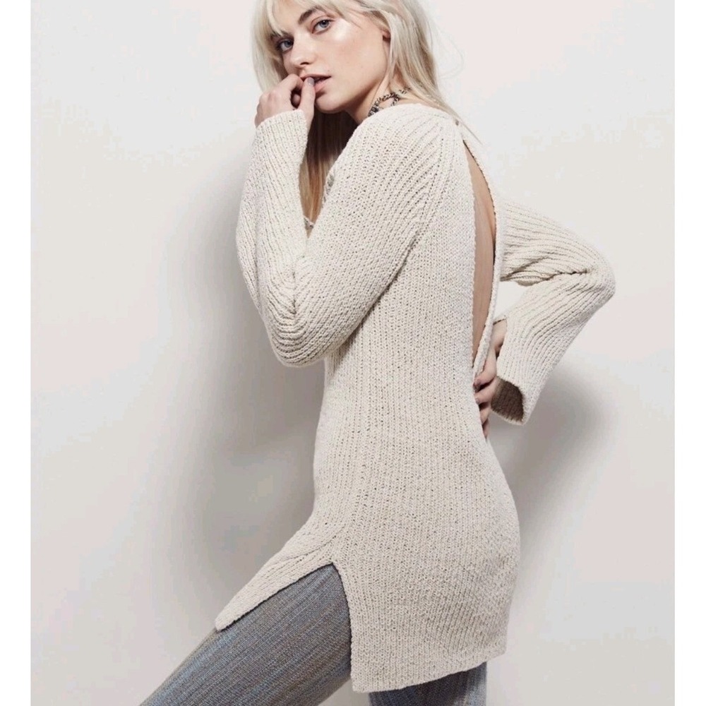 FREE PEOPLE Passion Flower Scandi Girl Sweater XS Boho Oatmeal Mountain Chic